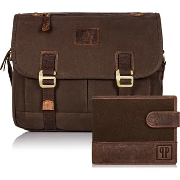 Peněženka Paolo Peruzzi Dárková sada: Vintage pánská kabeka přes rameno a pánská peněženka 2; hnědá