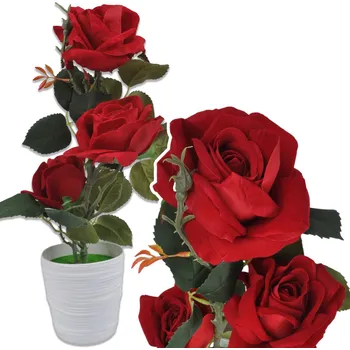umělá květina UMĚLÁ RŮŽE UMĚLÉ KVĚTINY XXL 3 KVĚTY V KVĚTINÁČI JAKO ŽIVÁ 38 CM
