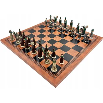 Šachy ITALSKÉ ŠACHOVÉ FIGURKY STŘEDOVĚKÉ + ŠACHOVNICE IMITACE KŮŽE HNĚDO/ČERNÁ 33X33 CM