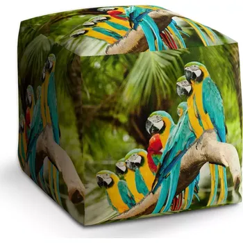 Taburet Sablio Taburet Cube Papoušci na větvi: 40x40x40 cm
