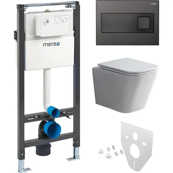 splachovač Mereo WC set - Smart flush rimless WC hranaté, modul pro sádrokarton, černé hranaté tlačítko