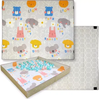 Hrací deka Oboustranná skládací pěnová hrací podložka 2v1 HUMBI 200 × 180 cm s okraji na suchý zip