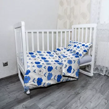 Povlečení Sablio Mikroplyšové dětské povlečení do postýlky Modré květiny - 120x90 / 40x60