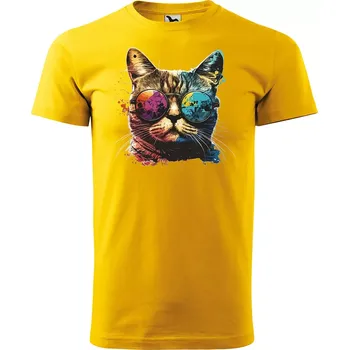 Pánské tričko Sablio Tričko s potiskem Cool Cat - žluté XL