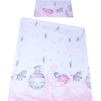 Povlečení Povlečení do postýlky 120/90m - Slon na Měsíci / růžová