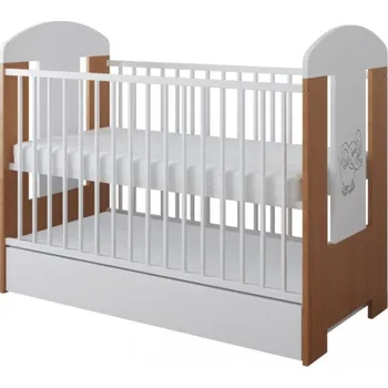 Dětská postýlka Postýlka 120/60 cm Gloria - bílá/ olše Slon se šuplíkem