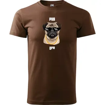Pánské tričko Sablio Tričko s potiskem Pug life - hnědé S