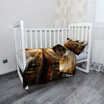 Povlečení Sablio Mikroplyšové dětské povlečení do postýlky Vlak na nádraží při východu slunce - 120x90 / 40x60