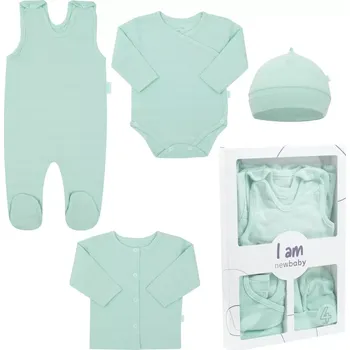 Kojenecká souprava 4dílná novorozenecká souprava do porodnice NEW BABY I AM, mátová, vel. 62 (3–6 měsíců)