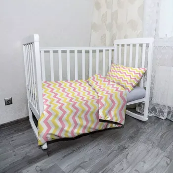 Povlečení Sablio Mikroplyšové dětské povlečení do postýlky Růžové a žluté klikyháky - 100x135 / 40x60