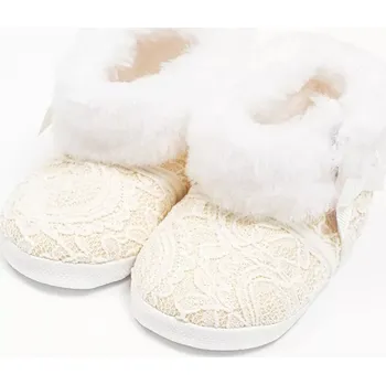 Capáčky Dětské zimní krajkové kozačky NEW BABY béžové 6–12 měsíců