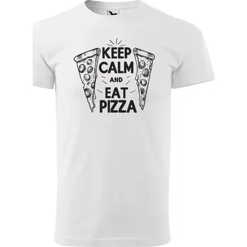 Pánské tričko Sablio Tričko s potiskem Keep calm & eat pizza - bílé 5XL
