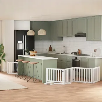 klec pro psa VidaXL Zábrana pro psy s dvířky skládací 8 panelů bílá 640 cm topol