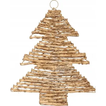 Vánoční dekorace Zlatý ratanový vánoční stromeček, závěsná dekorace 30 cm