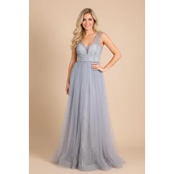 Dámské šaty EVA & LOLA Plesové šaty OLIVIA šedé Barva: Šedá, Velikost: M