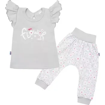 Kojenecká souprava Dvoudílná bavlněná souprava pro miminko New Baby Happy Flower, šedá, vel. 56 (0–3 měsíce)