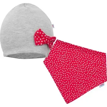 Kojenecká čepice Dojenecká čepička a šátek na krk NEW BABY Missy, šedo‑červené provedení