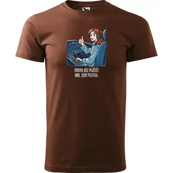 Pánské tričko Sablio Tričko s potiskem Ano, jsem pilotka - hnědé S