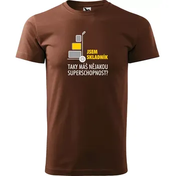 Pánské tričko Sablio Tričko s potiskem pro skladníka Jsem skladník, taky máš nějakou superschopnost? - hnědé S