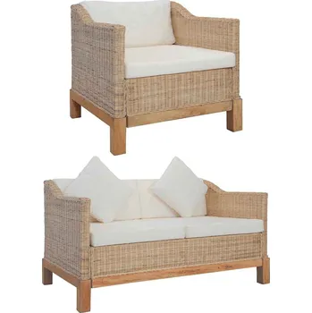 Pohovka zahrada-XL 3dílná sedací souprava s poduškami přírodní ratan 278616