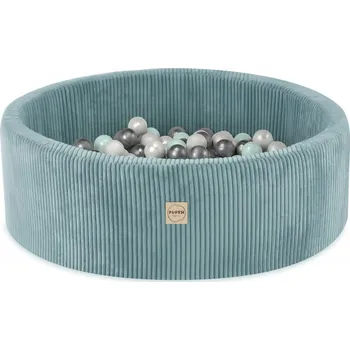 Dětský bazének PLUSH NEST Suchý bazén kulatý modrý prémiový manšestr Ø 90 × 30 cm s 200 míčky
