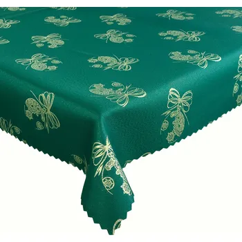 Vánoční ozdoba Obrus Oboustranný Odolný Skvrnám Vánoční Baňka Zelená Zlatá 130x320 cm