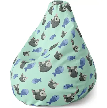 Sedací pytel Sablio Sedací vak Pear Kočky a rybičky - 70 x 95 x 15 cm