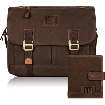 Peněženka Paolo Peruzzi Dárková sada: Vintage pánská kabeka přes rameno a pánská peněženka 3; hnědá