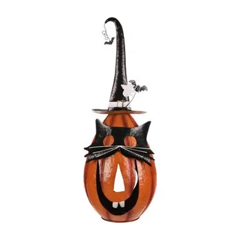 Dýně strašidelná - kovová dekorace, oranžová
