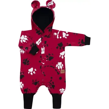 Kojenecký overall Dojčenský bavlněný overal s kapucí a oušky NEW BABY, tmavě růžový, 80 (9–12 měsíců)