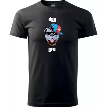 Pánské tričko Sablio Tričko s potiskem Dog life - černé 5XL