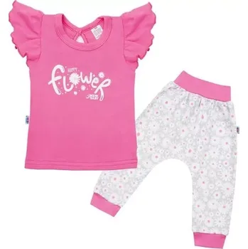 Kojenecká souprava Dětská bavlněná souprava NEW BABY Happy Flower, tmavě růžová