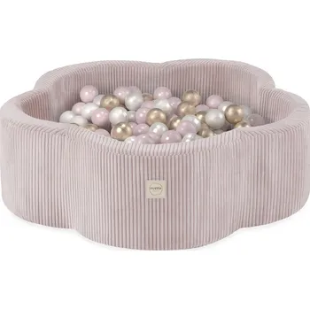 Dětský bazének PLUSH NEST Suchý bazén Květinová zóna 95 × 30 cm, prémiový manšestr světle růžový, s 300 míčky