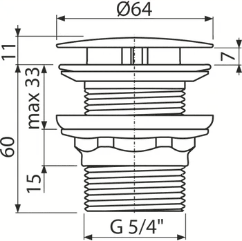 Sifon Alca Výpust umyvadlová G 5/4" snížená, pro umyvadla bez přepadu, velká neuzavíratelná zátka, kov, chrom-lesk A396SN