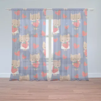 Záclona Sablio Záclony Kočičky s jahodami: 2ks 150x250cm