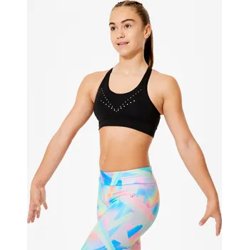 Podprsenka DOMYOS Dívčí gymnastický top prodyšný 10 LET ČERNÁ