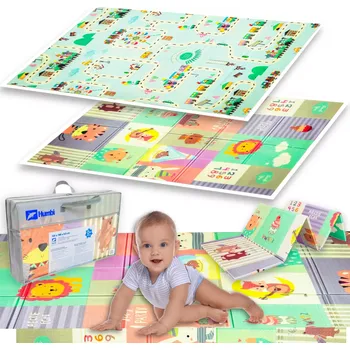 Hrací deka Skládací oboustranná pěnová hrací podložka HUMBI XPE 120 × 180 × 0,8 cm – zvířátka a uličky
