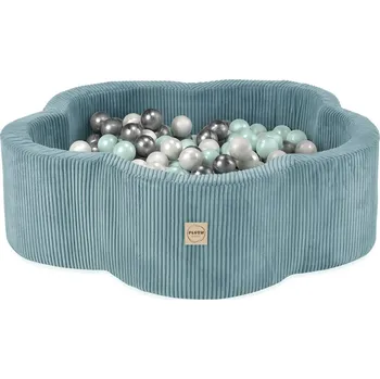 Dětský bazének PLUSH NEST Suchý bazén Květinová zóna 95 × 30 cm, modrý prémiový manšestr, s 300 míčky