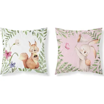 Povlak na polštářek Dětský potah na polštář 40x40 cm - Veverka a zajíček / růžová