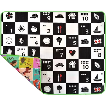 Hrací deka Humbi pěnová oboustranná edukativní podložka 3v1 šachovnice, abeceda a čísla 180 × 150 × 1 cm