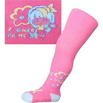 Bavlněné punčocháče New Baby s 3× ABS – růžové Flower Princess, velikost 104–110