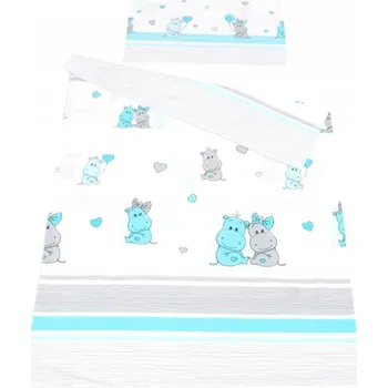 Povlečení Dětské povlečení do postýlky 100/135 cm - hrošíci tyrkys