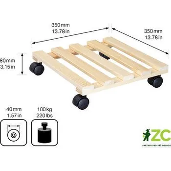 Květináč Podložka pod květináč čtvercový - 35 cm borovice přírodní (nosnost 100kg)