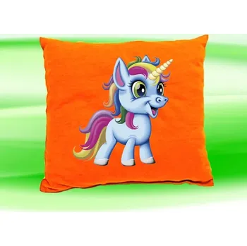 Dekorativní polštářek polštář jednorožec 35x35 cm oranžový (dětský polštářek s jednorožcem)