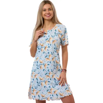 Dámská noční košile Dámská bavlněná noční košilka nebesky modrá s květinovým vzorem 1C4177 modrá m