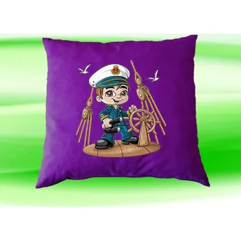 Dekorativní polštářek Dětský polštář kapitán námořník fialový (dětský polštářek 35x35 cm s námořníkem)