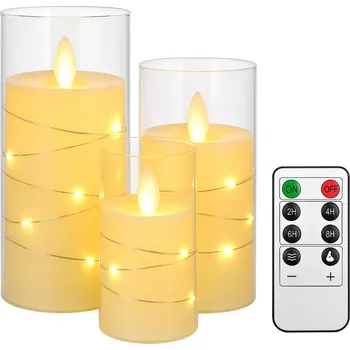 Svíčka Sada tří LED svíček Nakida BK 545 s teplým bílým světlem – dálkové ovládání, časovač a regulace jasu (15 / 12,5 / 10 cm) (LED svíčky Nakida | sada tří kusů | akrylové válce | teplé bílé světlo | dálkové ovládání | časovač 2h/4h/6h/8h | regulace jasu |)