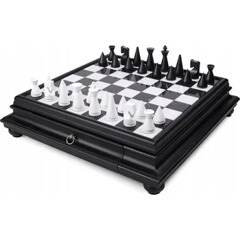Šachy ITALSKÉ ŠACHOVÉ FIGURKY BÍLÁ AKÁCIE + ŠACHOVNICE MARMOR/DŘEVO ČERNÁ 46