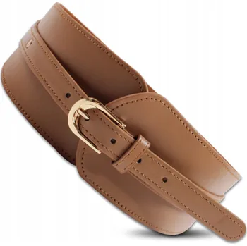 Opasek Elastický široký dámský kožený pásek korzet boho hnědý guma kůže retro