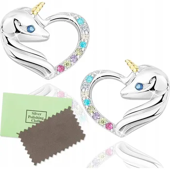 Náušnice Dětské NÁUŠNICE srdíčka s jednorožci stříbrné